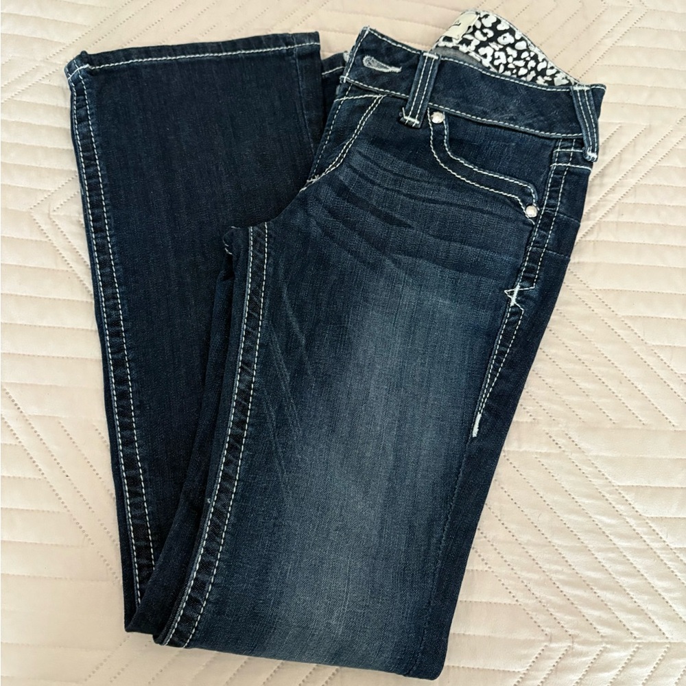 Ariat Dark Blue Boot Cut Jeans with Embroidered Pocket - Picture 2 of 3